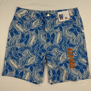 Stella Parker Woman's Shorts 8 Stretch Blue White Floral Tropical Hawaii NEW $46